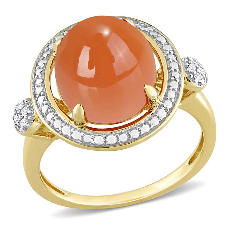 Orange Moonstone and Diamond 14K Yellow Gold Ring 5.04ctw