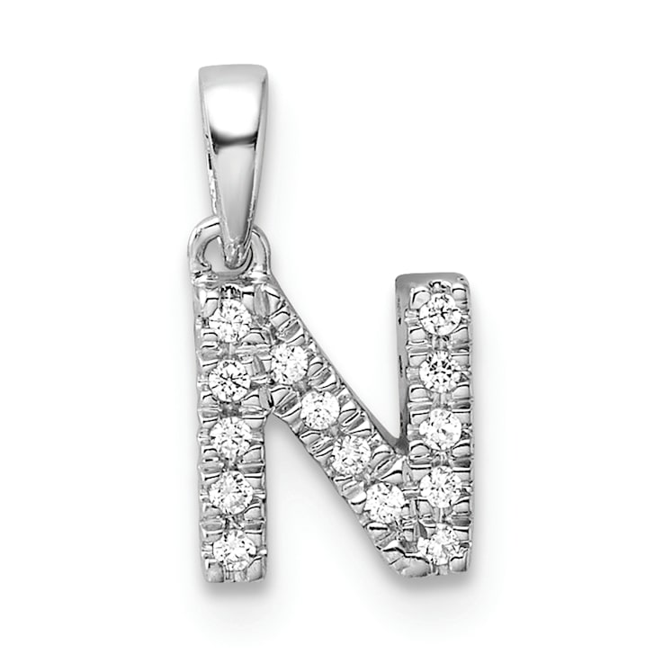 14K White Gold Diamond Letter N Initial with Bail Pendant