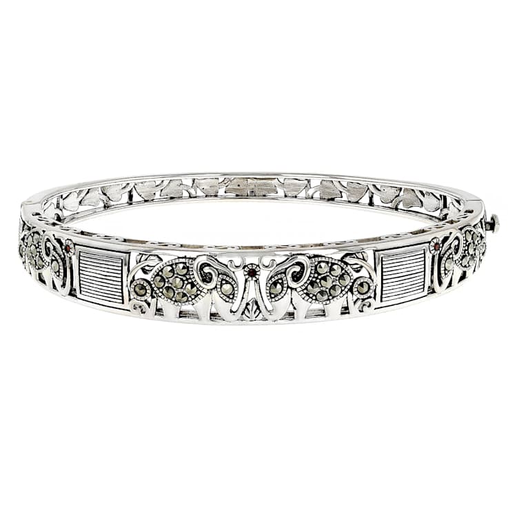 Artisan Inspired Bangle With Marcasite Elephant Design In Sterling
Silver 0.52ctw