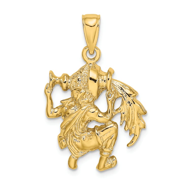 14k Yellow Gold 3D Textured Large Aquarius Zodiac pendant