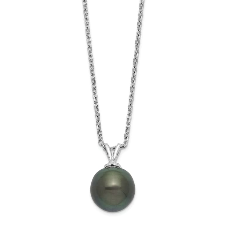 Rhodium Over Sterling Silver 9-10mm Teardrop Tahitian Saltwater Cultured
Pearl Necklace