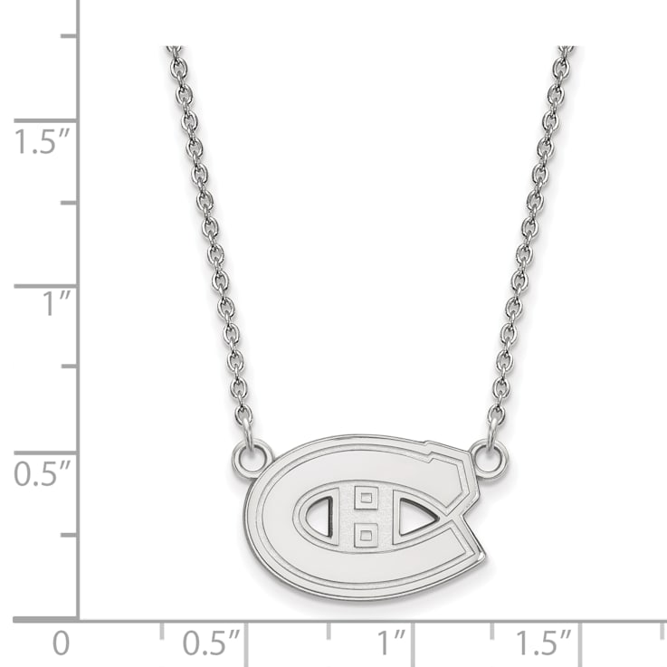 Rhodium Over Sterling Silver NHL LogoArt Montreal Canadiens Pendant Necklace