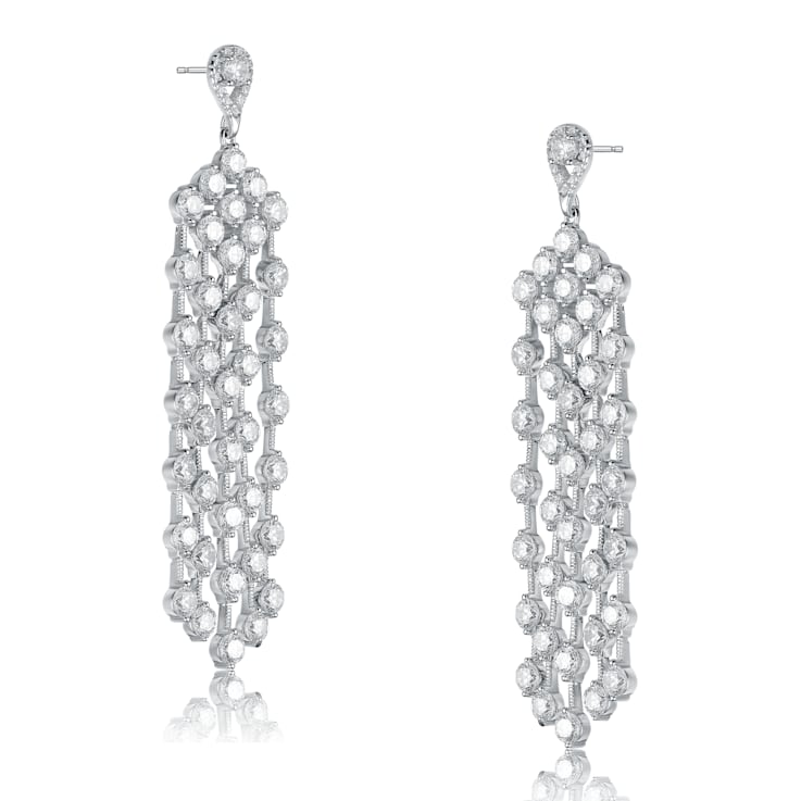 Clear Cubic Zirconia, Rhodium Plated over Sterling Silver Long
Chandelier Earrings