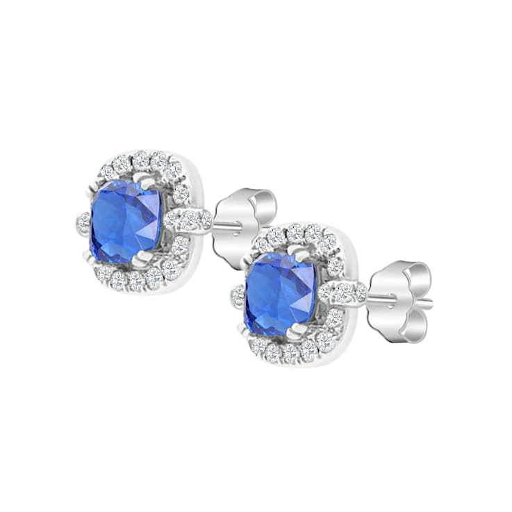 14K White Gold Rectangular Cushion Tanzanite and Diamond Earrings 1.46ctw