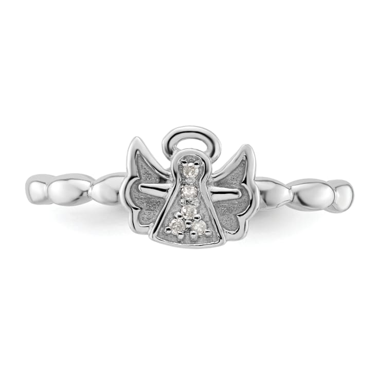 Sterling Silver Stackable Expressions Polished Diamond Angel with Halo
Ring 0.025ctw