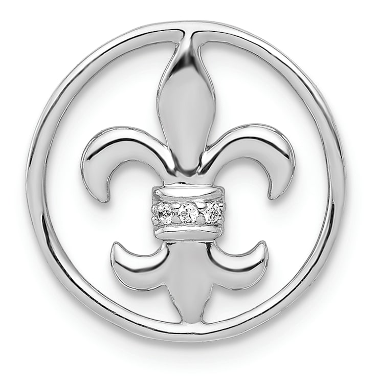Rhodium Over 14k White Gold Diamond Fleur De Lis Chain Slide Pendant