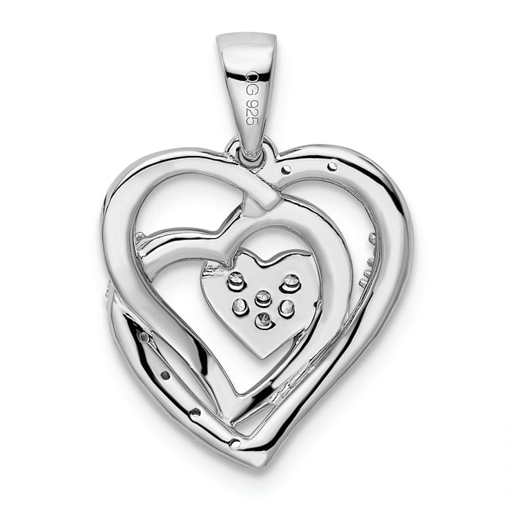 Rhodium Over 14k White Gold Polished Heart Diamond Pendant