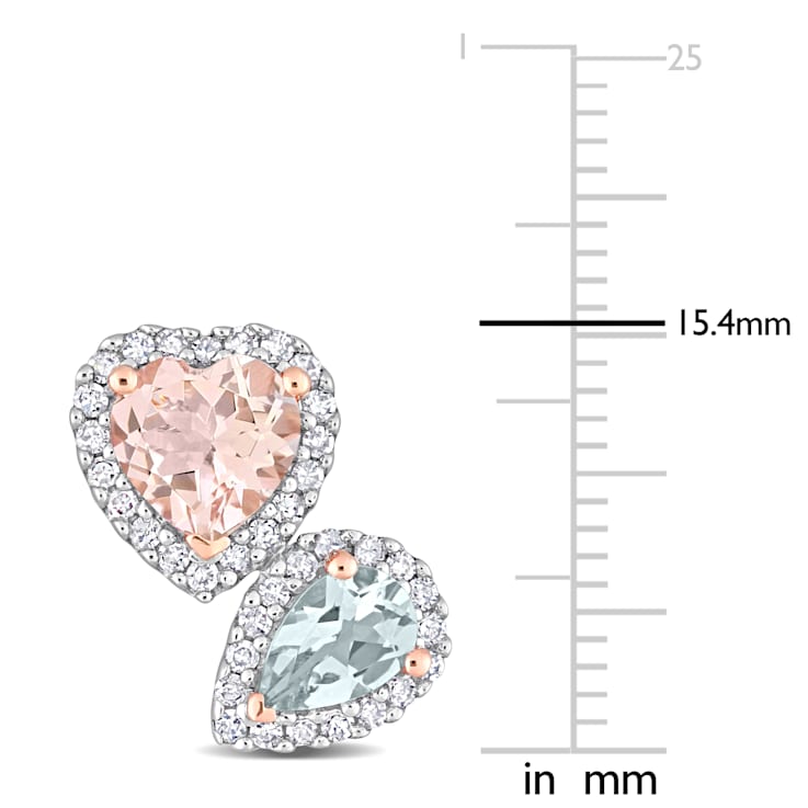 2.10ctw Morganite, Aquamarine and 0.37ctw Diamond 10k Rose Gold Halo Earrings
