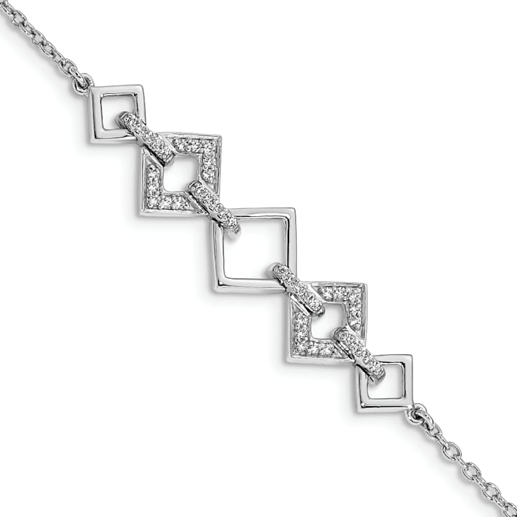 Rhodium Over 14k White Gold Diamond Squares Bracelet