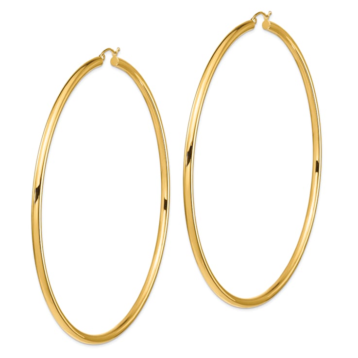 14k Yellow Gold 3 9/16" Polished Round Tube Hoop Earrings