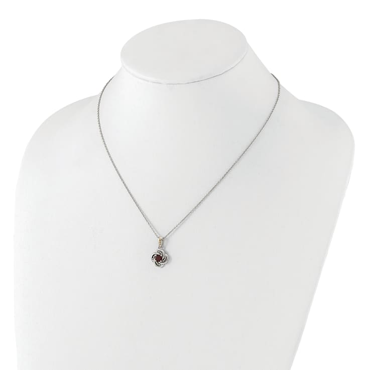 Rhodium Over Sterling Silver with 14K Accent Garnet Necklace