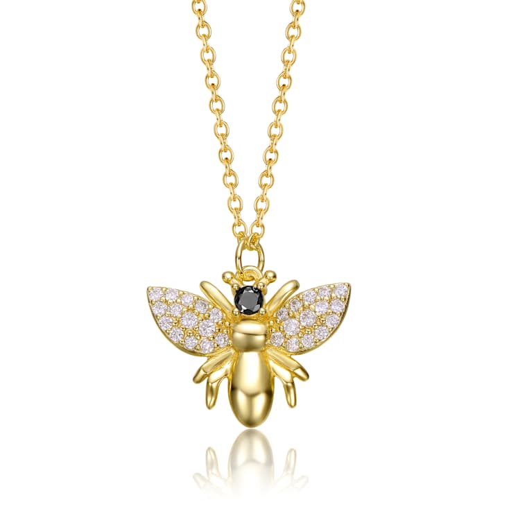 CZ Wasp Pendant Necklace In 14K Gold Over Brass