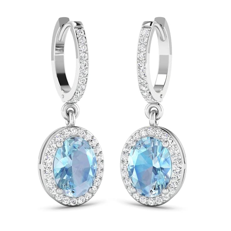 1.92ctw 14K White Gold Aquamarine and White Diamond Halo Earrings