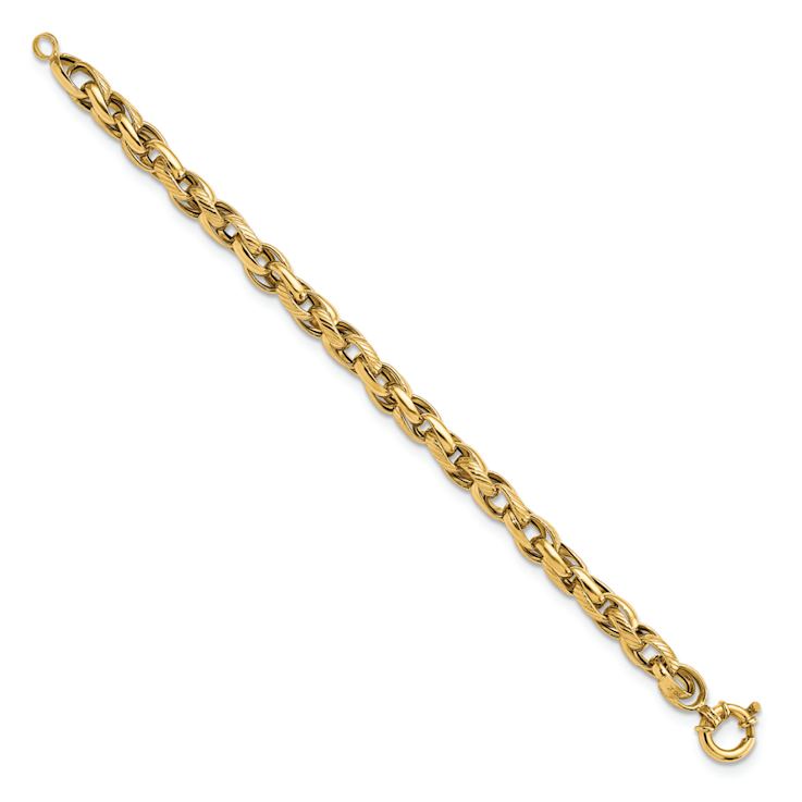 14k Yellow Gold 7.31mm Polished and Textured Link Bracelet