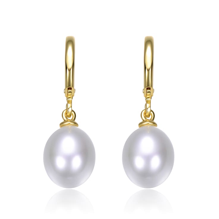 Pear Shape Pearl Simulant Drop Earrings In 14K Gold Over Brass