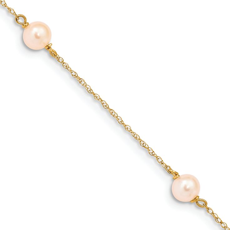 14k Yellow Gold Children's 5-6mm Pink Round Freshwater Cultured Pearl
3-station Cable Link Bracelet