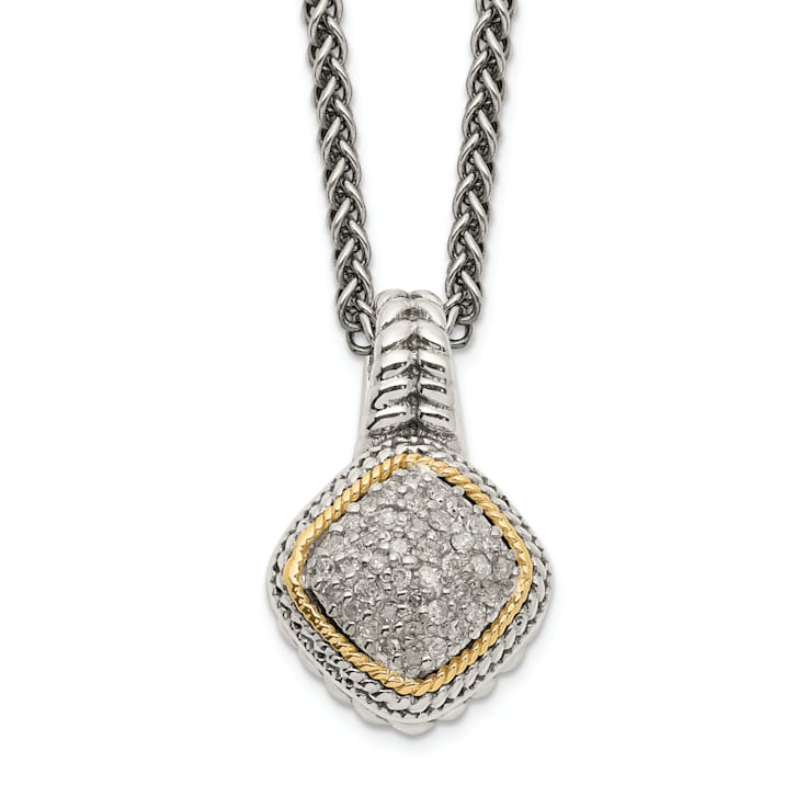 Sterling Silver Antiqued with 14K Accent Diamond Necklace