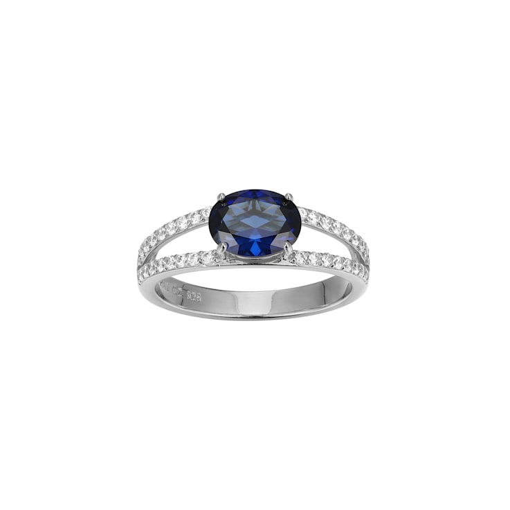 Lab Created Blue Sapphire And White Cubic Zirconia Platinum Over
Sterling Silver Ring 1.72ctw