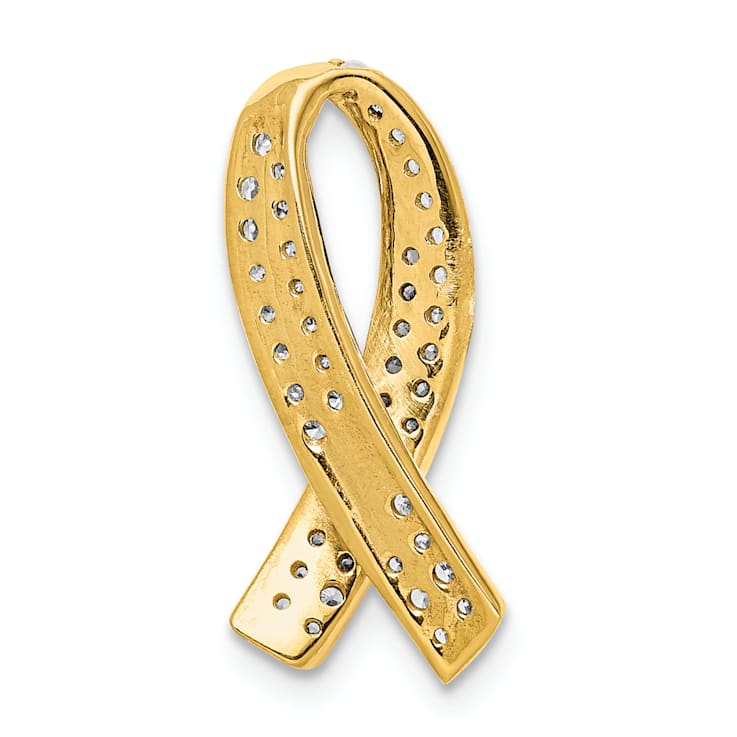 14k Yellow Gold and Rhodium Over 14k Yellow Gold Diamond Awareness Pendant