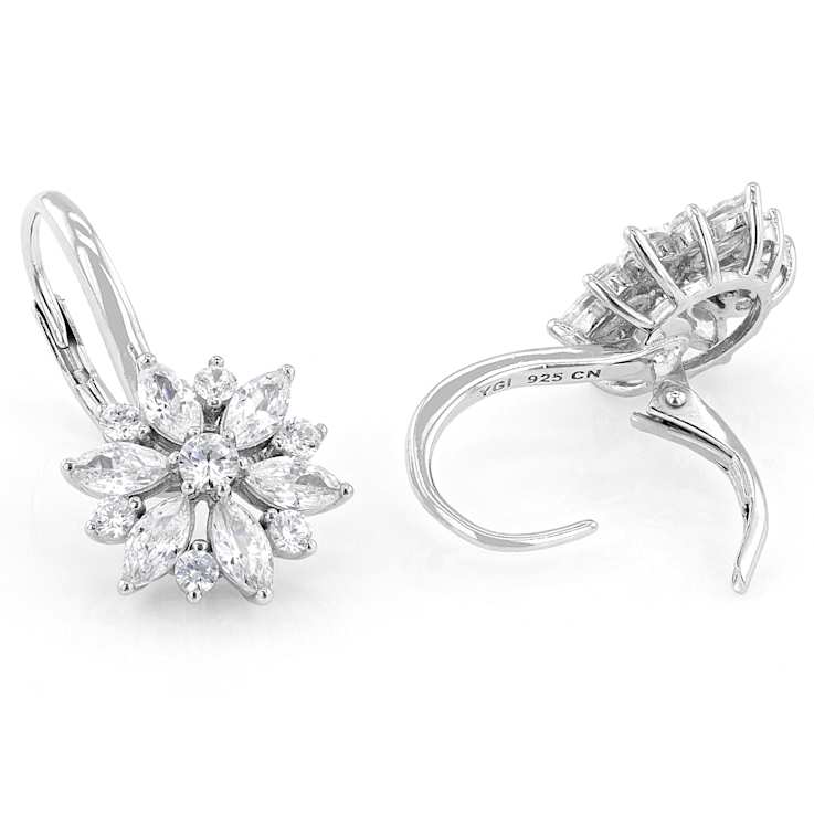 Round And Marquise CZ Drop Earrings In Sterling Silver