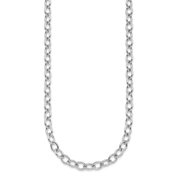 Rhodium Over Sterling Silver 6mm Oval Link 18 inch Chain