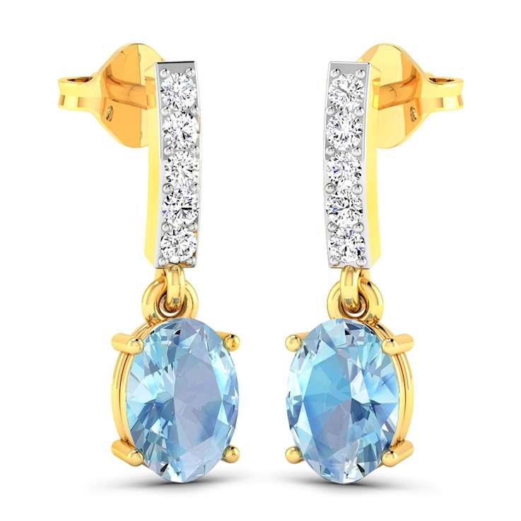 1.02ctw 14K Yellow Gold Aquamarine and White Diamond Halo Earrings
