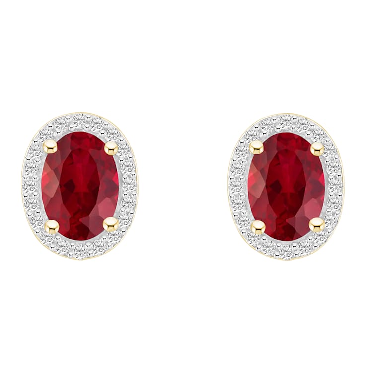7x5mm Oval Created Ruby And Created White Sapphire 10k Yellow Gold Halo
Stud Earrings