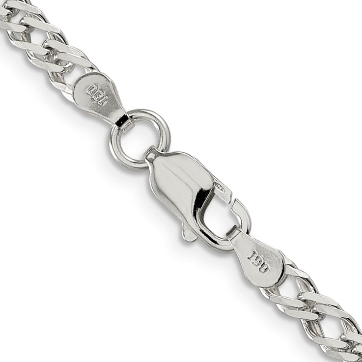 Sterling Silver 4.25mm 6 Side Diamond-cut Flat Double Curb Chain Bracelet