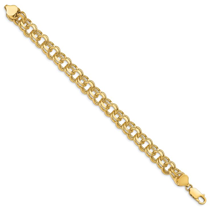 14k Yellow Gold Diamond-Cut 10mm Double Link Charm Bracelet