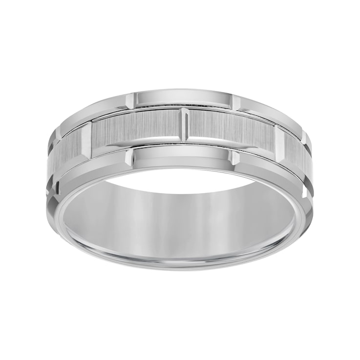 8mm Brick-Pattern Comfort Fit Band in Gray Tungsten Carbide with Satin Finish
