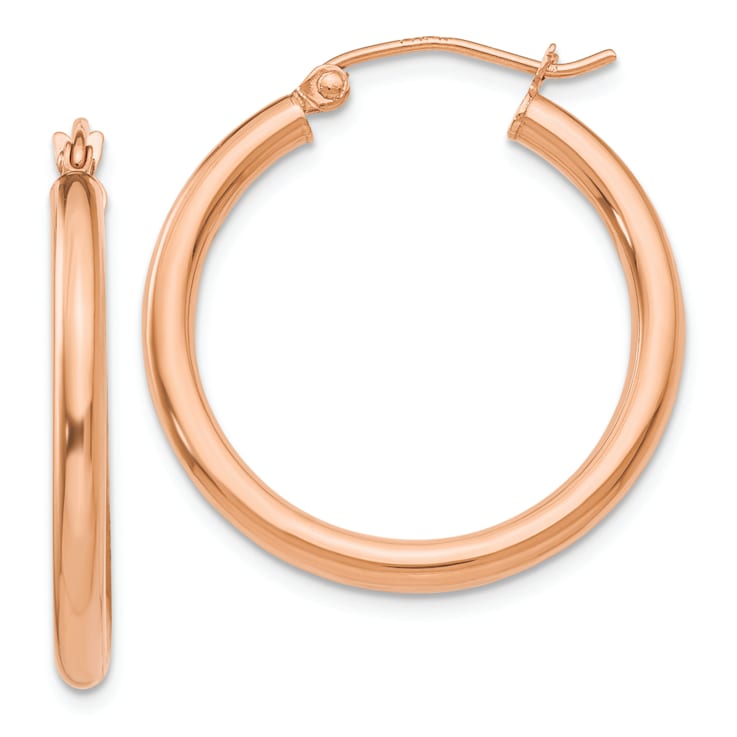 14k Rose Gold 1/1" Polished Tube Hoop Earrings