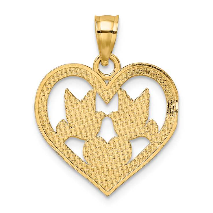 10K Yellow Gold Textured Doves In Heart Charm