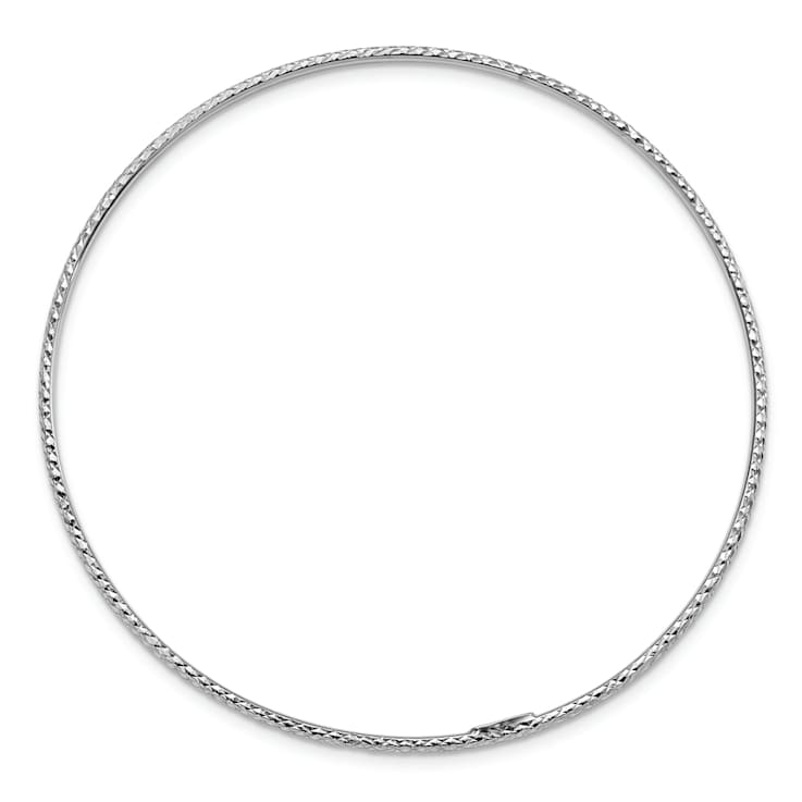 Rhodium Over 14K Gold 1.5mm Diamond-cut Slip-on Bangle Bracelet