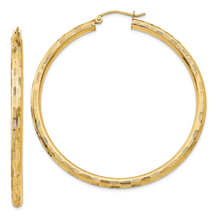 14k Yellow Gold 1 15/16" Diamond-Cut Hoop Earrings