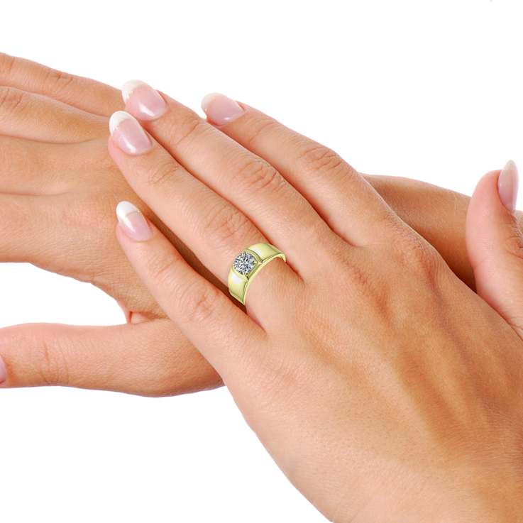 Square CZ Sleek Adjustable Band Ring In 14K Gold Over Brass