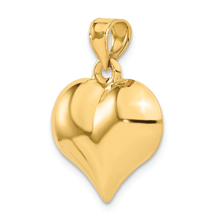 14k Yellow Gold 3D Polished Puffed Heart Pendant
