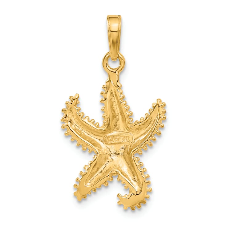 14k Yellow Gold Polished and Textured Open-Backed Starfish Pendant