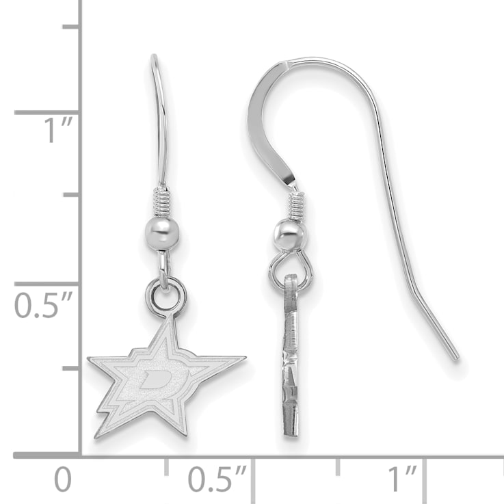 Rhodium Over Sterling Silver NHL Dallas Stars LogoArt Dangle Earrings
