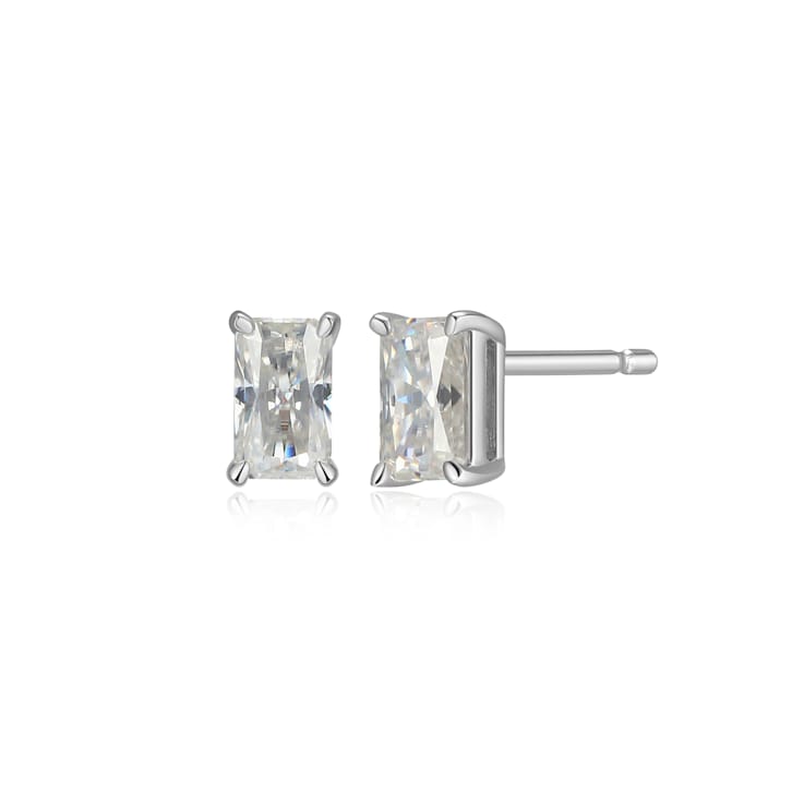 Emerald Cut Moissanite Platineve Stud Earrings 0.54ctw DEW