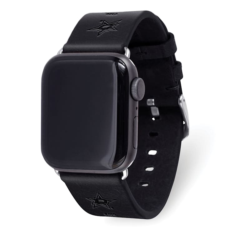 Gametime NHL Dallas Stars Black Leather Apple Watch Band (38/40mm S/M).
Watch not included.