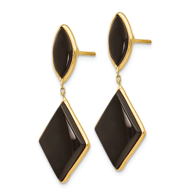 14k Yellow Gold Onyx Dangle Earrings