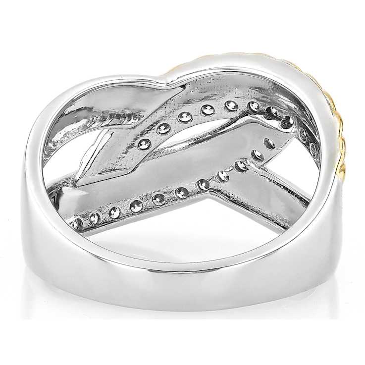 Two-Tone Moissanite Crossover Ring In 14K Gold And Platinum-Enhanced
Sterling Silver 0.44ctw DEW