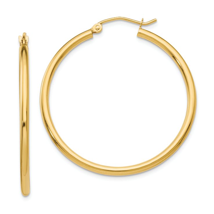 14k Yellow Gold Polished 1 3/8" Tube Hoop Earrings