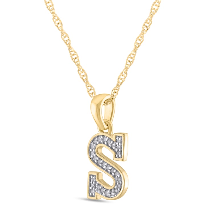 White Diamond Accent 10k Yellow Gold S Initial Pendant With 18” Rope Chain