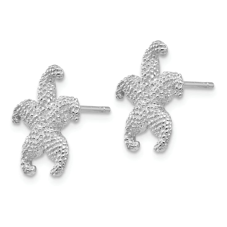 Rhodium Over 14K White Gold Textured Starfish Stud Earrings