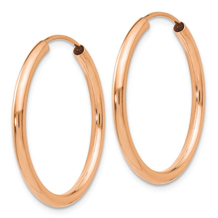 14k Rose Gold 1/1" Polished Round Endless Hoop Earrings