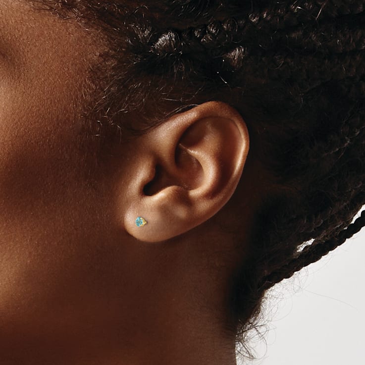 14k Yellow Gold 3mm Children's Blue Zircon Stud Earrings
