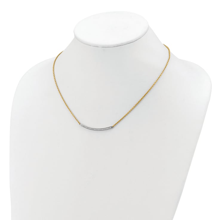14K Yellow Gold Diamond Curved Bar 16 Inch with 2 Inch Extension Necklace
