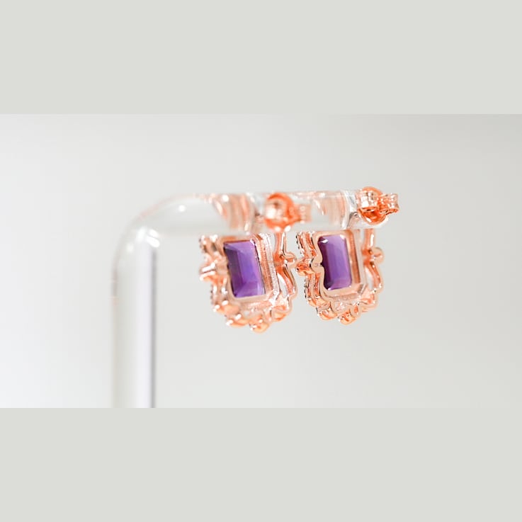 Amethyst and CZ 4.51 Ctw Octagon 18K Rose Gold Over Sterling Silver
Center Design Earrings Jewelry