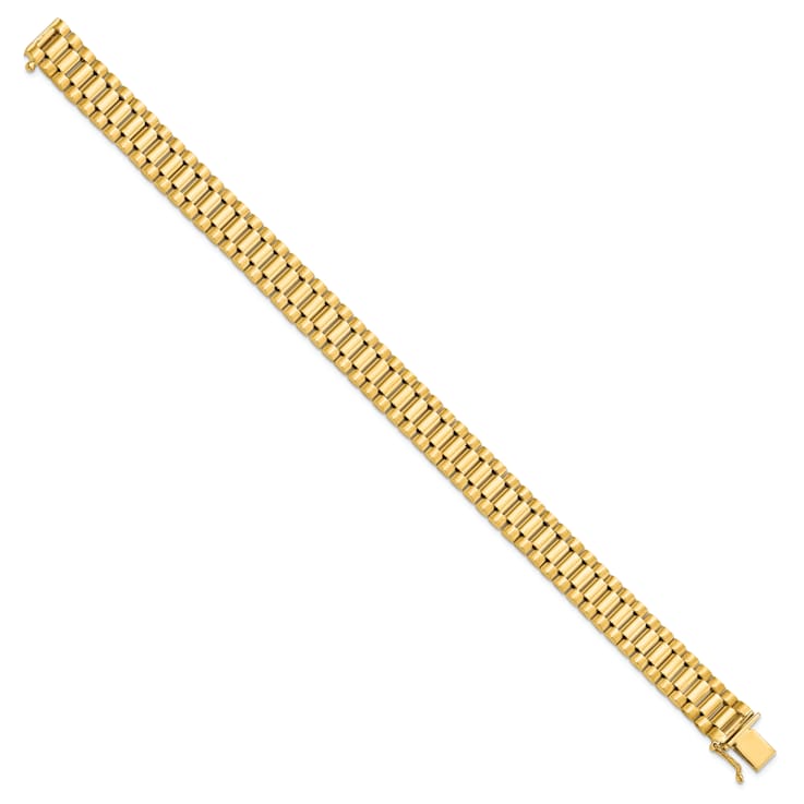 14K Yellow Gold Men's Satin and Polished 8-inch Link Bracelet
